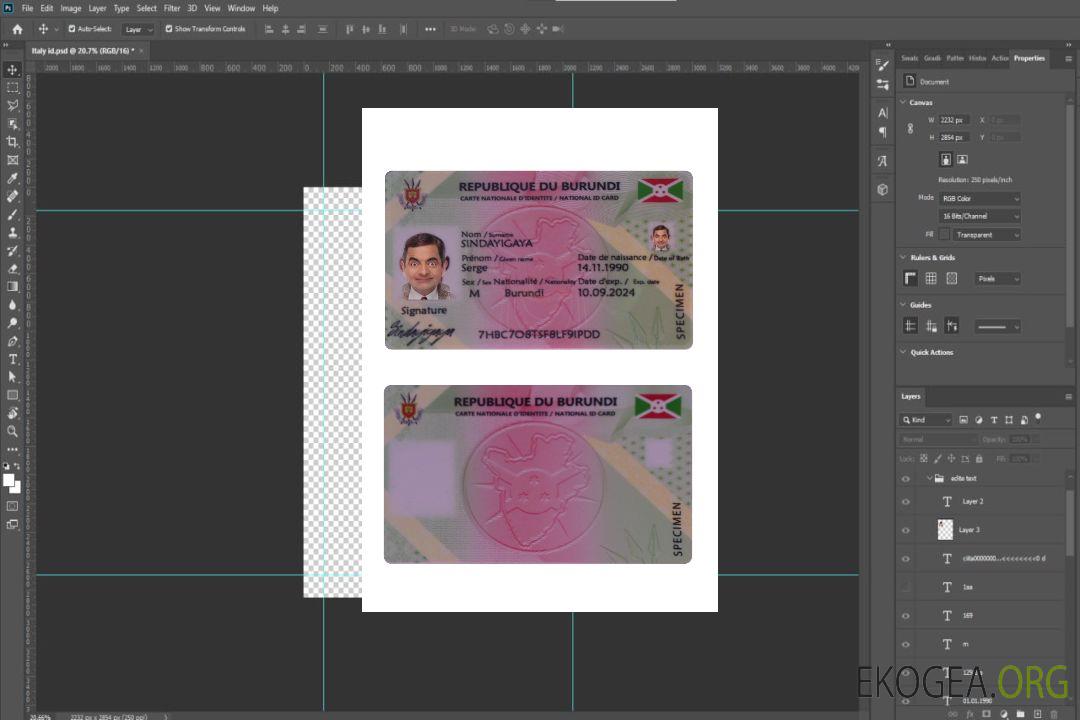 Carte d'identité burundaise template Carte d'identité burundaise template